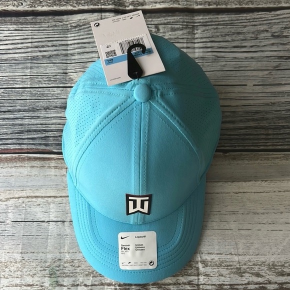 Nike Tiger Woods Legacy91 Golf Hat -M/L Flex Fit - Turquoise Cap with Logo Nike - Picture 3 of 11